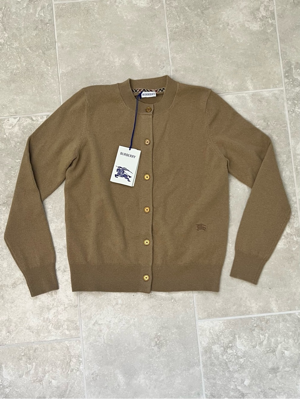 Burberry Clara EKD Cashmere Blend Cardigan Flax XS NWT $1250 Retail 8112121